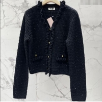 Top Grade Miu Miu Ruffled Cardigan MM122516 Black 2025