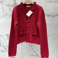 Big Discount Miu Miu Ruffled Cardigan MM122516 Red 2025