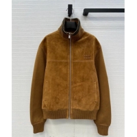 Promotional Miu Miu Sheepskin Suede Jacket MM122517 Brown Yellow 2025