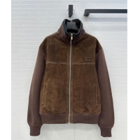 Top Design Miu Miu Sheepskin Suede Jacket MM122517 Dark Brown 2025