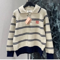 Luxury Discount Miu Miu Wool Cashmere Striped Sweater MM122518 White 2025