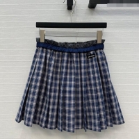 Top Grade Miu Miu Cotton Plaid Mini Skirt MM122520 Blue 2025
