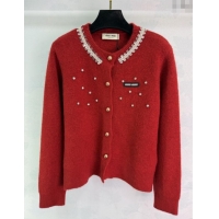 Promotional Miu Miu Wool Cardigan with Strass and Cardigan MM122529 Red 2025