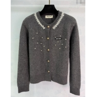 ​Best Product Miu Miu Wool Cardigan with Strass and Cardigan MM122529 Grey 2025