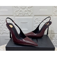 Classic Hot Saint Laurent Romy Slingback Pumps 10.5cm in Patent Leather Burgundy 1028084