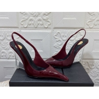 Sophisticated Saint Laurent Pointy Slingback Wedge Pumps 10.5cm in Patent Leather Burgundy 1028088