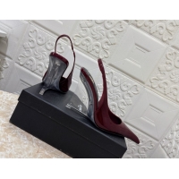 Sophisticated Saint Laurent Pointy Slingback Wedge Pumps 10.5cm in Patent Leather Burgundy 1028088