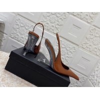 Duplicate Saint Laurent Pointy Slingback Wedge Pumps 10.5cm in Patent Leather Brown 1028091