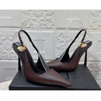 Top Grade Saint Laurent Vendome Slingback Pumps 10.5cm in Calf Leather Dark Brown 1028093