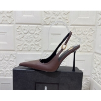 Top Grade Saint Laurent Vendome Slingback Pumps 10.5cm in Calf Leather Dark Brown 1028093