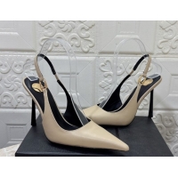 Shop Cheap Saint Laurent Vendome Slingback Pumps 10.5cm in Calf Leather Beige 1028094
