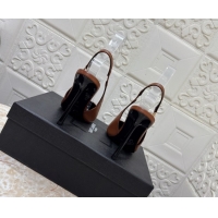 Unique Style Saint Laurent Vendome Slingback Pumps 10.5cm in Calf Leather Brown 1028095