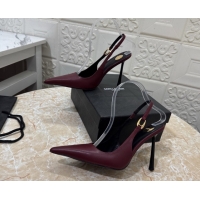 Best Price Saint Laurent Vendome Slingback Pumps 10.5cm in Calf Leather Burgundy 1028096