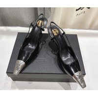 Good Quality Saint Laurent Jeanne Slingback Pumps 7.5cm in Calf Leather Black/Silver 1028098