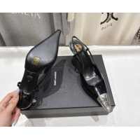 Good Quality Saint Laurent Jeanne Slingback Pumps 7.5cm in Calf Leather Black/Silver 1028098