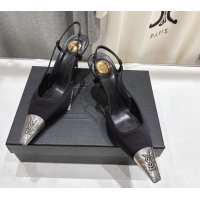 Purchase Saint Laurent Jeanne Slingback Pumps 7.5cm in Satin Black/Silver 1028099