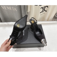 Purchase Saint Laurent Jeanne Slingback Pumps 7.5cm in Satin Black/Silver 1028099