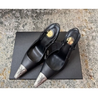 Shop Duplicate Saint Laurent Slingback Pumps 10.5cm in Calf Leather Black/Silver 1028101