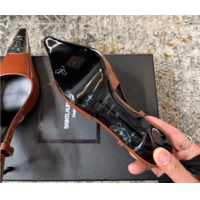 Pretty Style Saint Laurent Slingback Pumps 10.5cm in Shiny Leather Brown/Silver 1028103