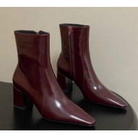 Good Looking Saint Laurent Rainer Heel Ankle Boots 7.5cm in Shiny Leather Burgundy 1028107