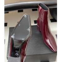Good Looking Saint Laurent Rainer Heel Ankle Boots 7.5cm in Shiny Leather Burgundy 1028107