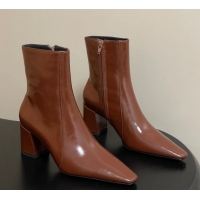 Sumptuous Saint Laurent Rainer Heel Ankle Boots 7.5cm in Shiny Leather Brown 1028108