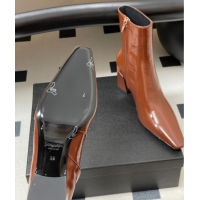 Sumptuous Saint Laurent Rainer Heel Ankle Boots 7.5cm in Shiny Leather Brown 1028108