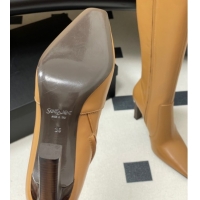 Top Grade Saint Laurent Francoise Heel High Boots 10cm in Leather Yellow 1028110