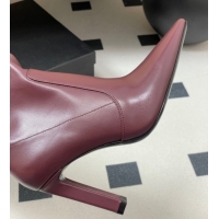 Stylish Saint Laurent Francoise Heel High Boots 10cm in Leather Burgundy 1028111