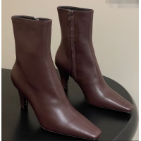 Sophisticated Saint Laurent Jill Heel Ankle Boots 7.5cm in Calf Leather Dark Brown 1028114