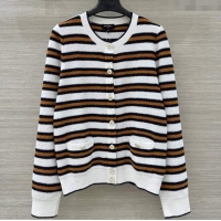 Top Quality Chanel Striped Cardigan CH122602 White 2025