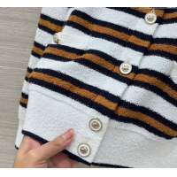 Top Quality Chanel Striped Cardigan CH122602 White 2025