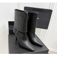 Perfect Saint Laurent Niki Heel Ankle Boots 10cm with YSL Strap in Calf Leather Black 1028116