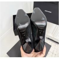 1:1 Saint Laurent Niki Heel Ankle Boots 10cm with YSL Strap in Suede Black 1028118