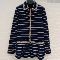 Big Discount Chanel Striped Jacket with Sequins CH122606 Navy Blue 2025