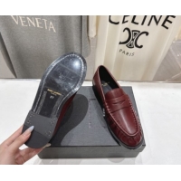 Low Price Saint Laurent Le Loafers Penny Slippers in Calf Leather Burgundy 1028124