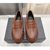Luxurious Saint Laurent Le Loafers Penny Slippers in Calf Leather Brown 1028125