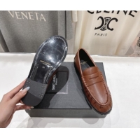 Luxurious Saint Laurent Le Loafers Penny Slippers in Calf Leather Brown 1028125