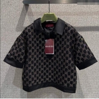 Big Discount Gucci GG Strass Polo Shirt GG122605 Black/Gold 2025