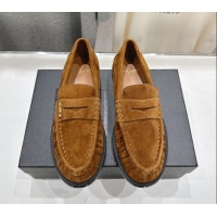Popular Style Saint Laurent Le Loafers Penny Slippers in Suede Light Brown 1028128