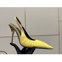 Buy Discount Saint Laurent Deroche Heel Slingbacks Pump 10.5cm in Mesh and Satin Yellow YSL121201 1212059