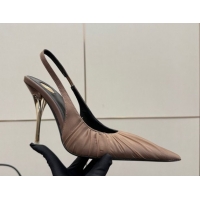 Charming Saint Laurent Deroche Heel Slingbacks Pump 10.5cm in Mesh and Satin Brown YSL121201 1212060