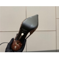 Charming Saint Laurent Deroche Heel Slingbacks Pump 10.5cm in Mesh and Satin Brown YSL121201 1212060