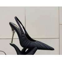 Durable Saint Laurent Deroche Heel Slingbacks Pump 10.5cm in Mesh and Satin Black YSL121201 1212061