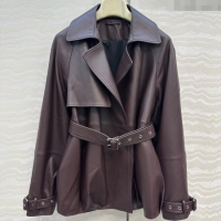 Famous Brand Loewe Lambskin Leather Jacket LW122605 Brown 2025