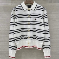 Big Discount Chanel Cashmere Striped Polo Shirt CH122611 White 2025