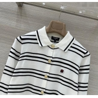Big Discount Chanel Cashmere Striped Polo Shirt CH122611 White 2025