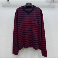 Big Discount Prada Cotton Striped Long Sleeve Shirt PR122610 Red 2025