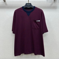 Top Grade Prada Cotton Striped T-Shirt PR122610 Red 2025