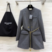 Buy Fashionable Saint Laurent Wool Chain Coat YSL122611 Grey 2025